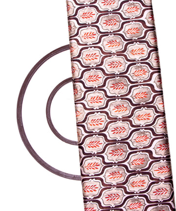 Brown Colour Mughal Traditional Print Satin Fabric